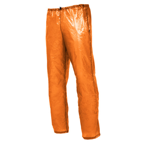 front view of a women's salmon orange shell lightweight, packable, insulating, wind protecting pants