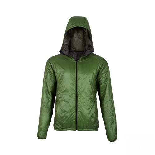 front view of a men's Forest shell  lightweight, warm, wind protection, and, moisture resistant, insulated, jacket with Charcoal liner